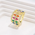 Auffälliger breiter Ring aus 925er Sterlingsilber mit bunten Edelsteinen und 18k Vergoldung - US 6 / Gold