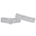 Luxurious S925 sterling silver ring set featuring a halo cluster and baguette diamonds - US 6 / Silver Ring Set