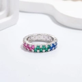 Rainbow S925 sterling silver band ring featuring trapezoid multicolor zircon stones - US 6 / Silver