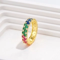 Luxurious S925 silver rainbow ring with colorful zircon stones on white steps - US 6 / Gold