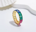 Macro view of rainbow baguette-cut gemstones in a gold-plated multi-claw setting - Gold-Large 3*5mm Colorful Stone