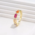 Elegant 18k gold plated 925 silver ring with colorful rectangular cz stones and white diamonds - US 6 / Gold