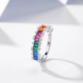 Anello in argento sterling 925 con pietre preziose rettangolari colorate e diamanti - US 6 / Oro Bianco