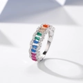 Eleganter 925 Sterling Silber Ring mit hohlem Netzmuster und bunten Zirkon-Edelsteinen - US 6 / Weißgold