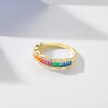 Rainbow wave ring in 925 silver with colorful baguette gems and white diamonds - US 6 / 0906 Gold Tone - Rainbow