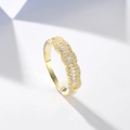 Luxurious gold wavy band ring featuring double row baguette-cut and round cubic zirconia - US 6 / 0907 Gold Tone - White Zirconia