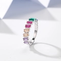925 silver ring with baguette-cut colorful gemstones in 45-degree side view - US 6 / White Gold