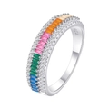 Bague arc-en-ciel élégante en argent S925 avec pierres multicolores et pavé de cristaux - US 6 / Argent