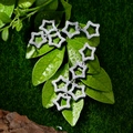 Elegant long star tassel earrings with white zircon pavé on green leaves and water drops - 925 Silver / White