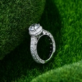 Silver S925 ring with 7mm round diamond simulant in halo setting on moss background - US 6 / White Gold