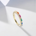 Vergulde S925 zilveren ring met dubbele rijen zirkonia en gekleurde rechthoekige stenen - US 6 / Stijl 0901 Goud