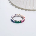 Sterling silver eternity ring with rainbow multi-color cubic zirconia and milgrain edges - US 6 / Silver - 3mm Colorful Zirconia