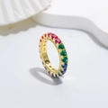 Gold eternity ring featuring multi-color rainbow cubic zirconia in a prong setting - US 6 / Gold - 3mm Colorful Zirconia