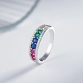 925 silver ring with colorful gemstones and pavé zircon accents on a light background - US 6 / White Gold