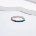 Rainbow eternity band ring with multi-color cubic zirconia set in 925 silver metal - US 6 / Silver (Small Colorful Zirconia)