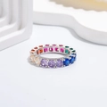 Rainbow eternity ring with multi-color cubic zirconia and milgrain edge in silver finish - Silver - 4mm Colorful Zirconia