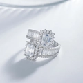 Luxury S925 silver ring featuring dual emerald-cut stones and pave-set diamond accents - US 6 / White Gold