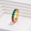 Eternity rainbow ring with 5A colored zircons and beaded edge in golden finish - Gold - 4mm Colorful Zirconia