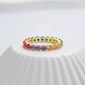 Rainbow gemstone eternity ring in gold finish with round cut multi-color zircons - US 6 / Gold (Medium Colorful Zirconia)