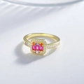 Luxurious 14k gold plated S925 silver ring with colorful rectangular gemstones and pavé diamonds - US 6 / Gold