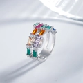 Luxurious S925 sterling silver ring with colorful rectangular zircons in a wide band design - US 6 / White Gold