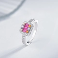 Luxurious S925 sterling silver ring featuring a pink square gemstone with multi-color accents - US 6 / White Gold