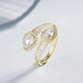 S925 silver 14k gold bypass ring featuring dual pear-cut stones and baguette diamonds - US 6 / Gold