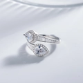 Dual pear-cut sparkling crystal ring in S925 sterling silver with halo and baguette diamonds - US 6 / White Gold