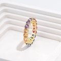 Golden 925 silver ring featuring multi-colored 5A zircons in a gradient rainbow style - Gold (Large Colorful Zirconia)