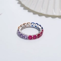 S925 sterling silver eternity ring featuring vibrant 4mm rainbow round cubic zirconia - Silver (Large Thin colorful Zirconia)