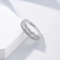 Silver wavy ring with three rows of cubic zirconia stones and rectangle cut gems - US 6 / 0907 White Gold Tone - White Zirconia