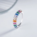 925 sterling silver rainbow ring with baguette-cut colored zircons in minimalist design - US 6 / White Gold