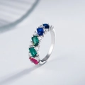 925 zilveren 14k vergulde ring met kleurrijke edelstenen en witte zirkonia steentjes - US 6 / Witgoud