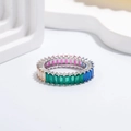 Regenbogen-Eternity-Ring mit Zirkonia im Baguetteschliff und S925 Sterlingsilber - US 7 / Silber-Mittel 2*4mm Bunter Stein
