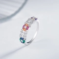 Eleganter 925 Silberring mit bunten Edelsteinen und Zirkonia Steinen im Baguetteschliff - US 6 / Weißgold