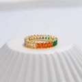Regenbogenring mit rechteckigen bunten Kristallen in vergoldeter Fassung - US 7 / Gold-Klein 2*3mm Bunter Stein