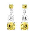 Long sterling silver dangle earrings with yellow Asscher cut crystals and white diamonds - 925 Silver / Yellow Zirconia