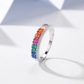 S925 sterling zilveren regenboog ring met kleurrijke baguette geslepen kristallen - US 6 / Witgoud