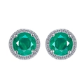 Orecchini a lobo in argento con pietra rotonda verde smeraldo 5mm e diamanti pavé halo - Smeraldo