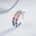Rainbow multicolored cubic zirconia wide S925 sterling silver band ring for women - US 6 / White Gold