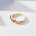 Regenboog edelsteen ring met 14k gouden afwerking en witte zirkonia pavé stenen - US 6 / Goud