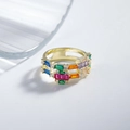 Luxurious gold-plated ring with double-row baguette-cut colorful zircon gemstones - US 6 / Gold