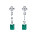 Elegant emerald-cut green crystal drop earrings with sparkling clear cubic zirconia accents - 925 Silver / Emerald