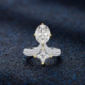 Eleganter Silberring mit ovalem Smaragd-Edelstein und goldenen Stern-Akzenten - US 5 / Weißer Zirkon