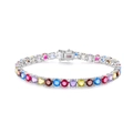 Regenbogen Tennisarmband mit 5mm bunten Steinen in 925er Sterling Silber Fassung - Mehrfarbiger Stein (16cm) / 925er Silber
