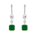 Square emerald cut green gemstone drop earrings in S925 silver with cubic zirconia studs - 925 Silver / Emerald