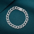 Silbernes Panzerarmband für Herren mit Mikro-Pave-Zirkonia auf dunkelgrünem Hintergrund - 925er Silber / Weißgold
