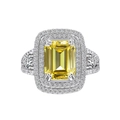 Anello con gemma gialla taglio smeraldo e alone di diamanti scintillanti in argento - US 6 / Giallo