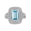 Anello di lusso con acquamarina 8x12mm taglio smeraldo e doppia cornice di diamanti - US 6 / Blu