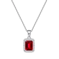 925 Silberhalskette mit rechteckigem Rubin-Anhänger und Mikro-Pavé-Kristallen - Smaragd Schliff Roter Zirkon (KTZ-075A) / 925er Silber